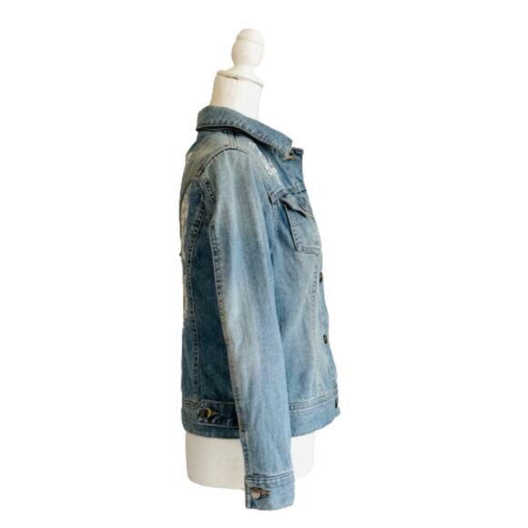 Coldwater Creek Jean Jacket Light Wash Distressed White Embroidered Denim  4P - Picture 4 of 12